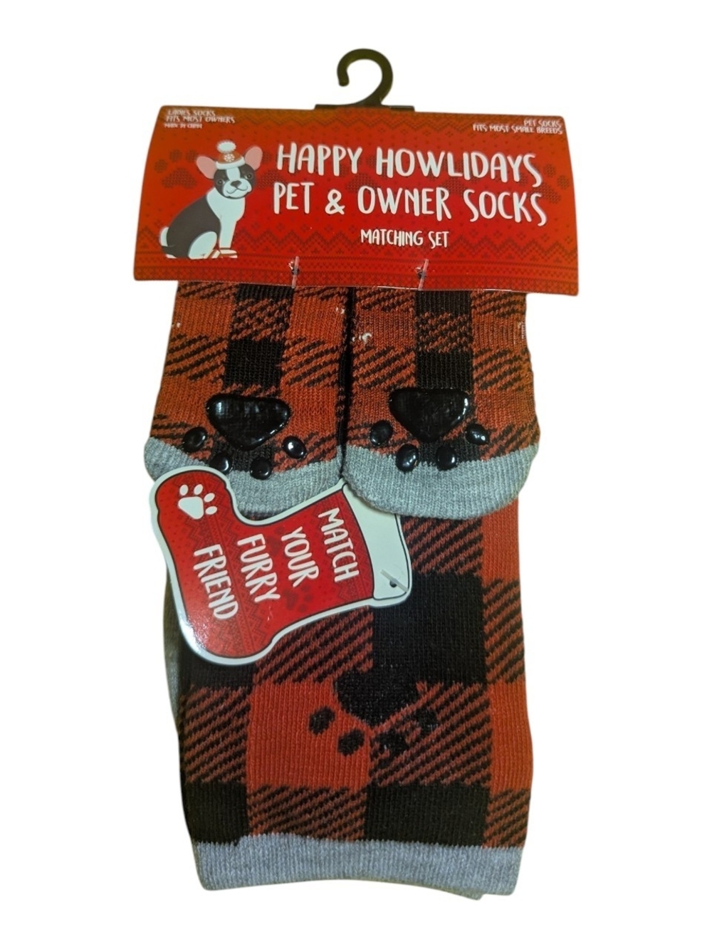 Happy Howlidays Pet & Owner Socks Matching Set Red Plaid